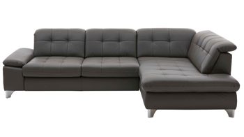Ecksofa modulmaster aus Leder in Dunkelgrau Modulmaster MM-PN1078 - Ecksofa graues Leder Torro & glänzende Winkelfüße - Stellfläche ca. 283 x 211 cm