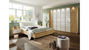 Kleiderschrank Wiemann | oeseder aus Holz Metall Nachbildung Glas in Champagner Holzfarben WIEMANN Kleiderschrank Capri Drehtürenschrank Glas Champagner & Bianco-Eiche Nachbildung & Griff Schiefer – 6-türig