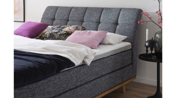 Boxspringbett Meise.möbel aus Stoff Holz in Anthrazit Holzfarben Meise Boxspringbett MILA inkl. Holzrahmen und Topper Building 812 anthrazit, Matratzen TTFK 500 H2+H3, Kopfteil gesteppt, Fuss Eiche