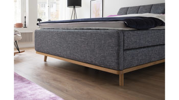 Boxspringbett Meise.möbel aus Stoff Holz in Anthrazit Holzfarben Meise Boxspringbett MILA inkl. Holzrahmen und Topper Building 812 anthrazit, Matratzen TTFK 500 H2+H3, Kopfteil gesteppt, Fuss Eiche