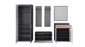 Garderoben-Set Mca furniture aus Holz Kunstharz in Grau Holzfarben MCA Garderobenserie Teneriffa Garderobe Komplett-Set grau Melamin Nachbildung & Balkeneiche – sechsteilig