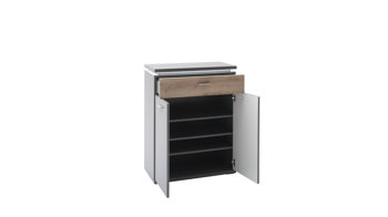 Garderoben-Set Mca furniture aus Holz Kunstharz in Grau Holzfarben MCA Garderobenserie Teneriffa Garderobe Komplett-Set grau Melamin Nachbildung & Balkeneiche – sechsteilig