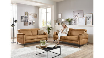 Sofa-Set OrthoSedis aus Leder in Hellbraun Polstergarnitur OrthoSedis 6.0 - 2x Zweisitzer honigfarbenes Leder Evita, Sitz Federkern, motorisch verstellbar