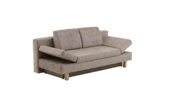 Schlafsofa Restyl aus Stoff in Beige Restyl Querschläfer TINO Schlafsofa Funktionssofa mit Bettkasten, 2x Armteilverstellung, Federkern, Holzfuss