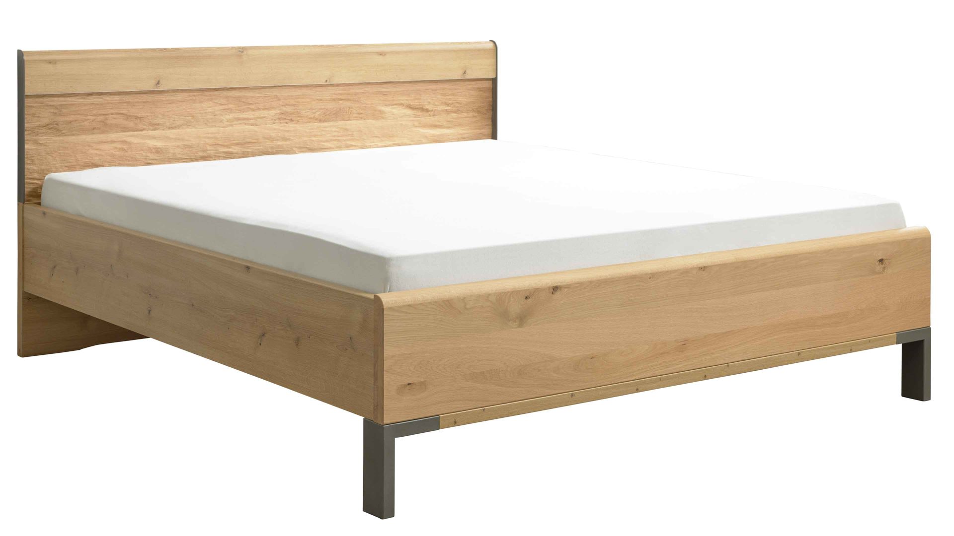 Möbelbeleuchtung Interliving aus Holz in Hellgrau Interliving Schlafzimmer Serie 1027 – Komplettzimmer 001 mit Paneelen und Licht Eiche bianco & Champagner - Liegefläche ca. 180 x 200 cm