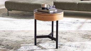 Beistelltisch Interliving aus Keramik in Dunkelbraun Interliving Couchtisch Serie 6216 - Beistelltisch titanfarbene Keramik, Eichefurnier & schwarzer Stahl - Durchmesser ca. 44 cm