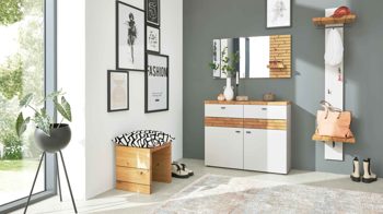 Garderoben-Set Interliving aus Holz in Hellgrau Interliving Garderobe Serie 6011 – Komplett-Set 781002 Lichtgrau & Wildeiche, Fußgleiter - dreiteilig