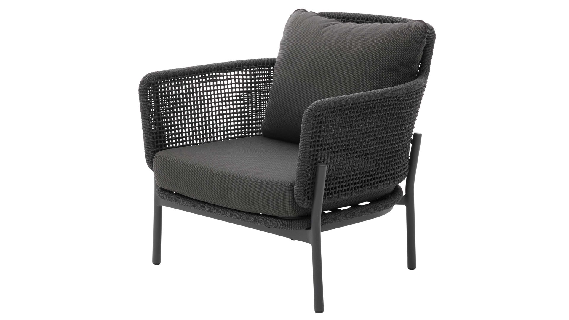 Gartenmöbel-Set Interliving aus Stoff in Grau Interliving Gartenmöbel Serie 7005 – Loungemöbel-Set graues Kordelgeflecht & dunkelgrauer Olefinbezug, Teakholz & Aluminium