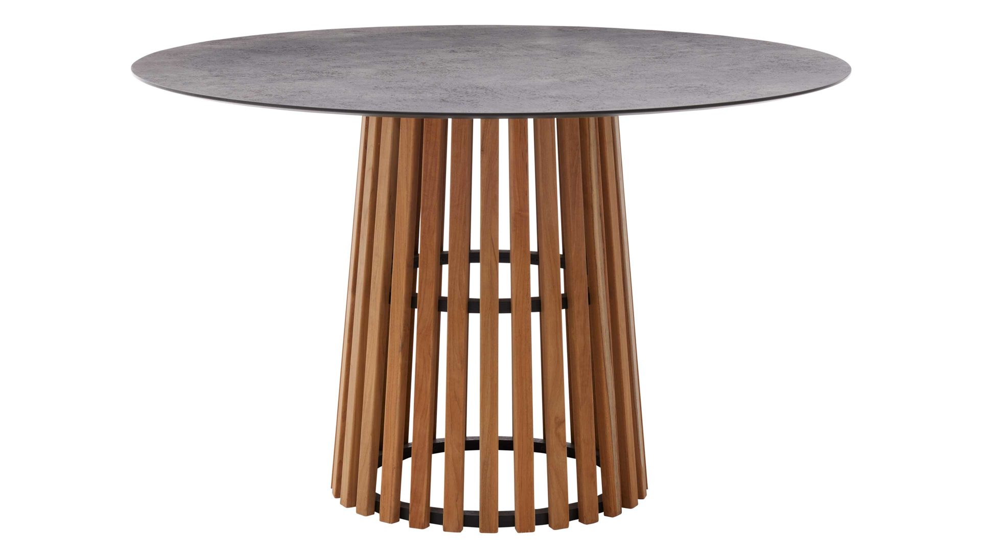 Gartentisch Interliving aus Holz in Grau Interliving Gartenmöbel Serie 7004 – Tisch HPL Beton & Teakholz - Durchmesser ca. 125 cm