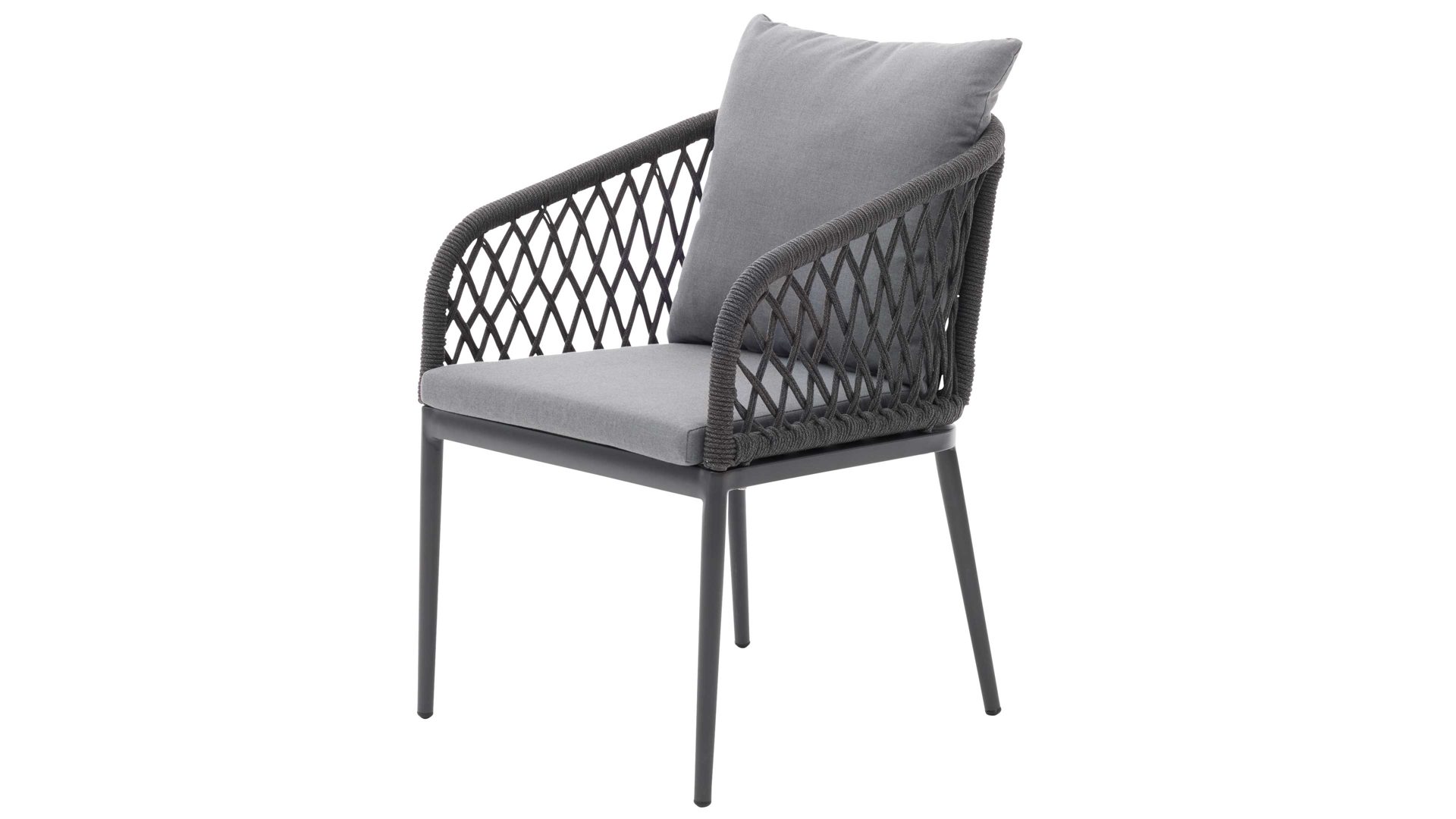 Gartenmöbel-Set Interliving aus Geflecht in Grau Interliving Gartenmöbel Serie 7004 – Tischgruppe mit rundem Tisch graues Kordelgeflecht & dunkelgrauer Bezug Heather 181, HPL Beton & Teakholz