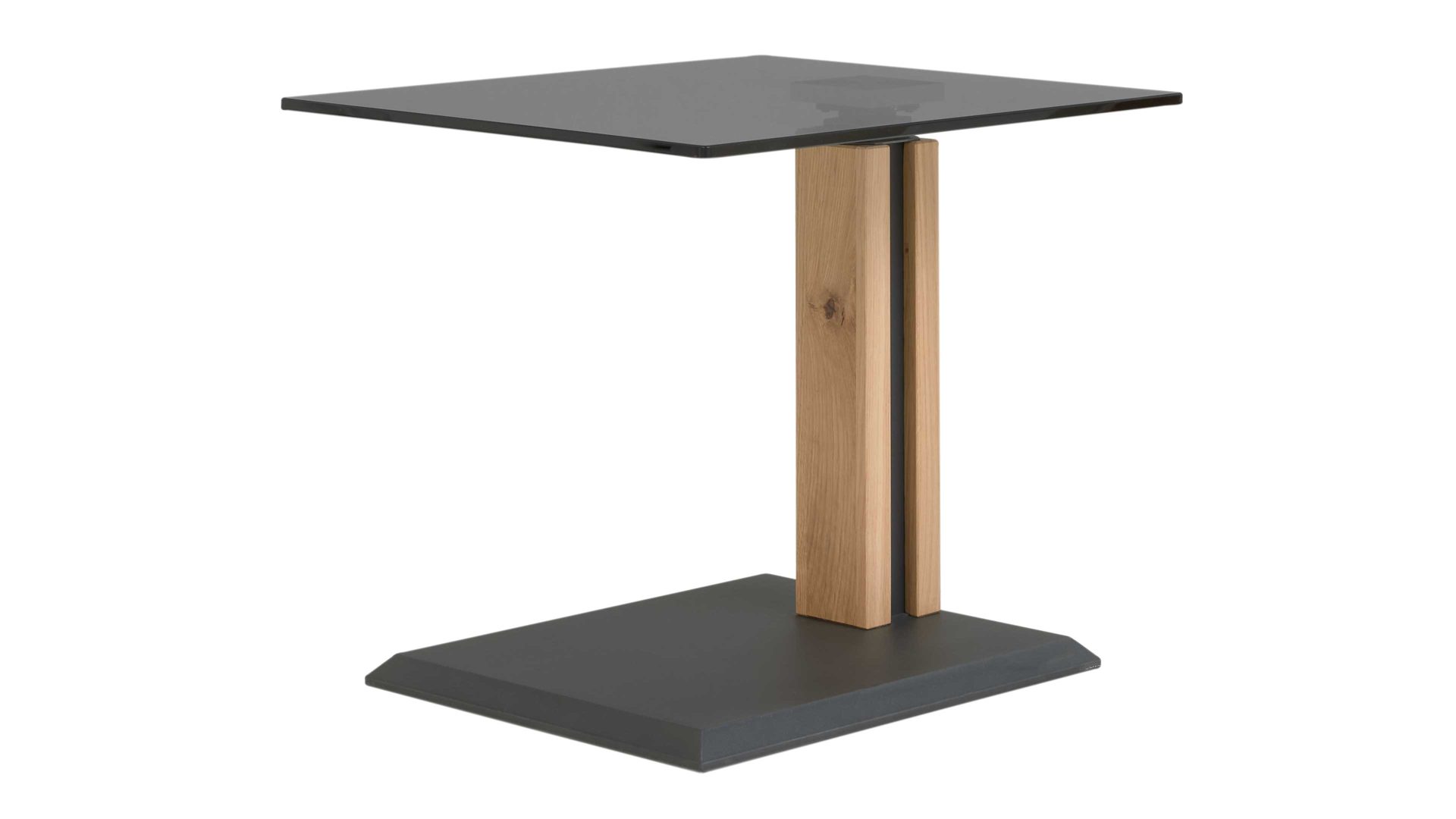 Beistelltisch Interliving aus Glas in Dunkelgrau Interliving Couchtisch Serie 6211 - Beistelltisch GPA-EBI graues Parsolglas & Wildeiche - ca. 55 x 47 cm