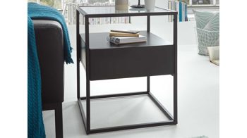 Beistelltisch Mca furniture aus Glas Holz Metall in Schwarz MCA Beistelltisch Evora, kubisch Schubkasten schwarz, Gestell schwarz, Glasplatte