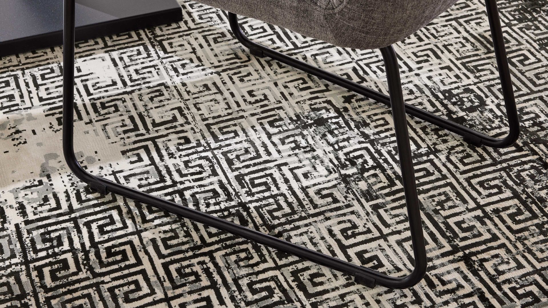 Polsterbank Interliving aus Stoff in Grau Interliving Esszimmer Serie 5504 - Polsterbank grauer Bezug Concrete DCT 99 & schwarzes Kufengestell S 346 - Länge ca. 218 cm