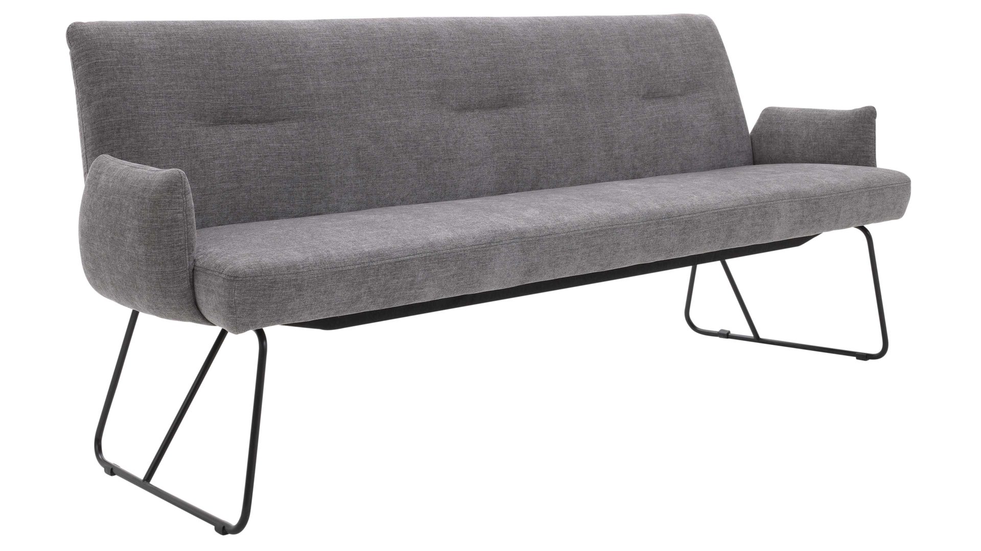 Polsterbank Interliving aus Stoff in Grau Interliving Esszimmer Serie 5504 - Polsterbank grauer Bezug Concrete DCT 99 & schwarzes Kufengestell S 346 - Länge ca. 218 cm