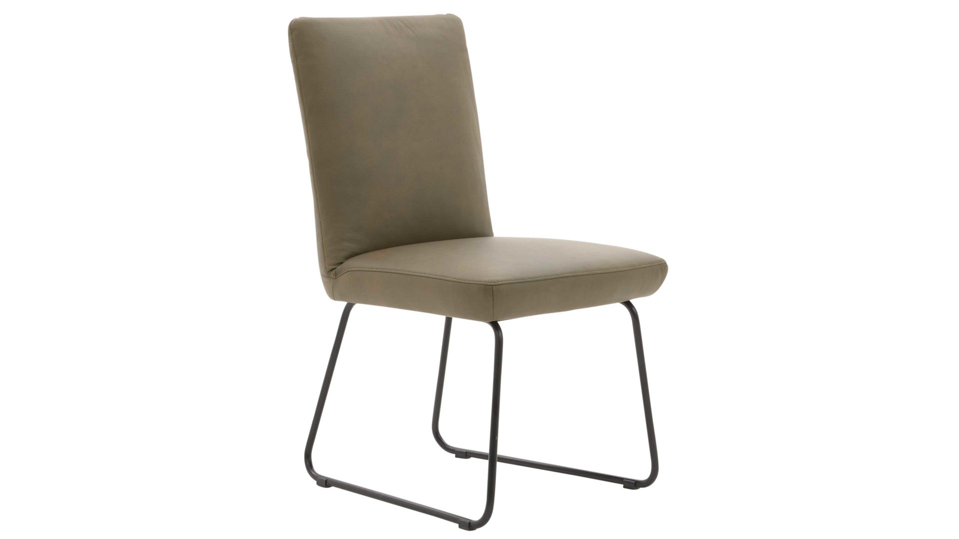 Polsterstuhl Interliving aus Leder in Grün Interliving Esszimmer Serie 5504 - Polsterstuhl grünes Leder EVI 33 & schwarzes Kufengestell S 355