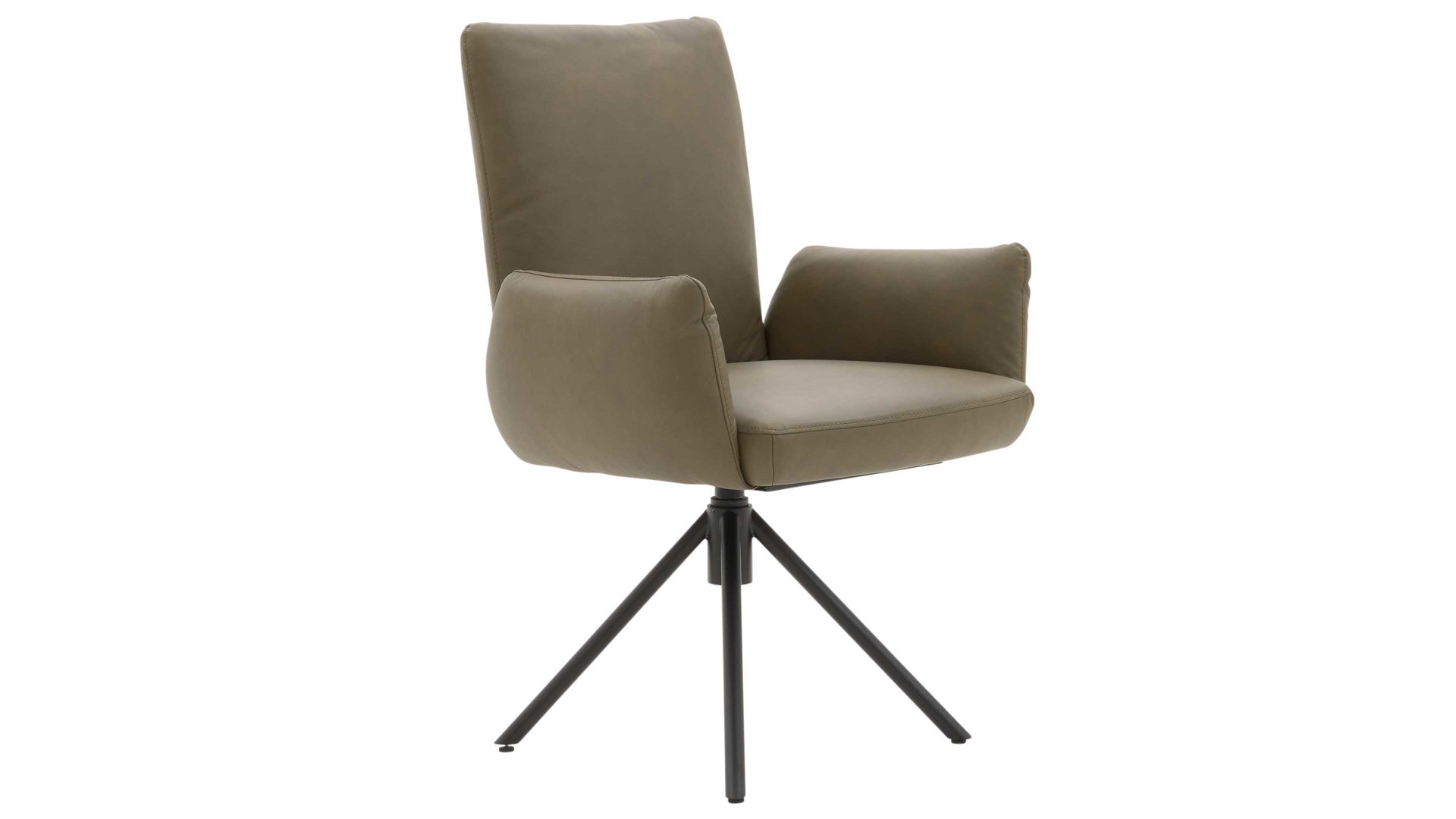 Polsterstuhl Interliving aus Leder in Grün Interliving Esszimmer Serie 5504 - Armlehnstuhl grünes Leder EVI 33 & schwarzer Drehfuß S 349