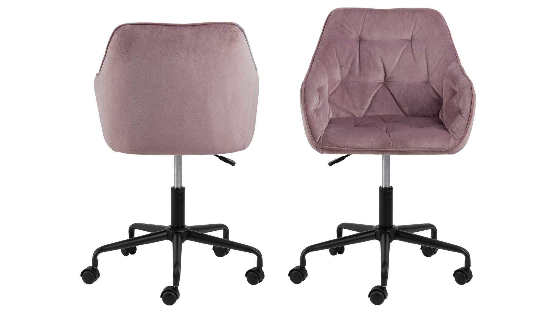 Drehstuhl Actona aus Metall Stoff in Rosa ACTONA Drehstuhl Brooke, Bürostuhl mit Rollen rosefarbener Samtbezug & mattschwarzes Gestell