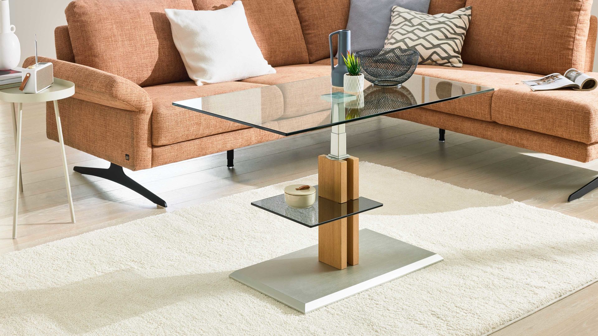 Couchtisch Interliving aus Glas in Transparent Interliving Couchtisch Serie 6212 - Couchtisch Klarglas & Wildeiche - ca. 100 x 60 cm