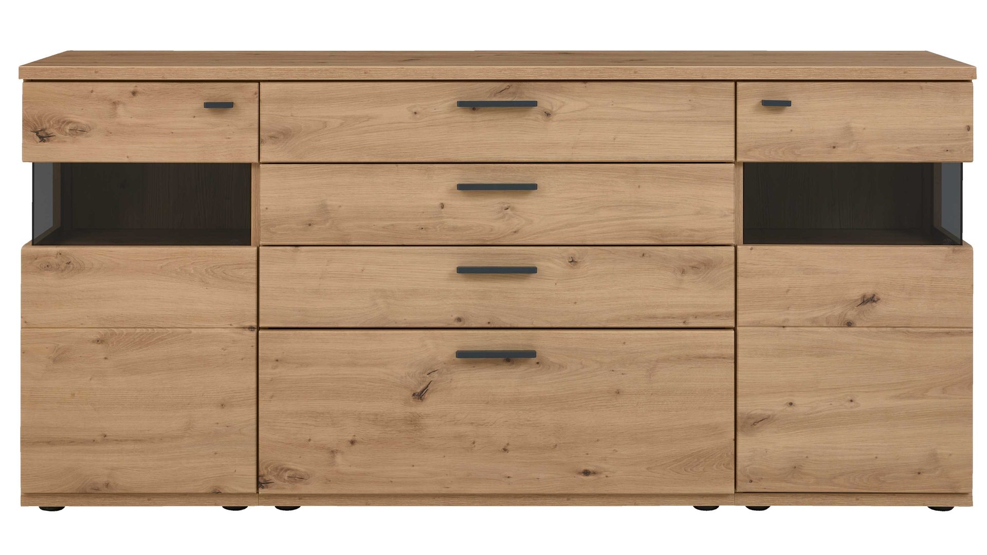 Sideboard Interliving aus Holz in Holzfarben Interliving Wohnzimmer Serie 2110 - Sideboard Alteiche - zwei Türen, vier Schubladen, Breite ca. 180 cm