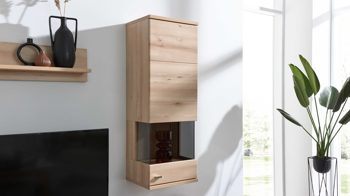 Hängeschrank Interliving aus Holz in Holzfarben Hell Interliving Wohnzimmer Serie 2110 - Hängevitrine H645.752 Naturbuche - eine Tür, Höhe ca. 130 cm