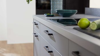 Einbauküche WERT KÜCHE® aus Holz in Schwarz WERT KÜCHE® Franziska mit AEG Einbaugeräten Onyxschwarz & Achatgrau - dreiteilig