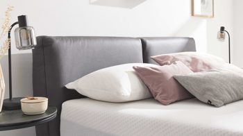 Boxspringbett Interliving aus Stoff in Dunkelgrau Interliving Bettensystem Serie 1416 - Boxspringbett graphitfarbene Mikrofaser Galero Punto 650006 & schwarze Metallfüße – Liegefläche ca. 180 x 200 cm