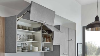 Einbauküche Nobilia® aus Holz in Grau nobilia® Einbauküche Stone Art mit Einbaugeräten Basalt Taupegrau & Eiche Bergamo – zweizeilig