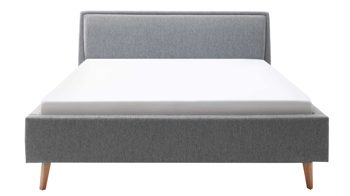 Bettgestell Meise.möbel aus Stoff in Grau Polsterbettgestell Frieda grauer Bezug Stelar 92 & eichefarbene Holzfüße - Liegefläche ca. 180 x 200 cm