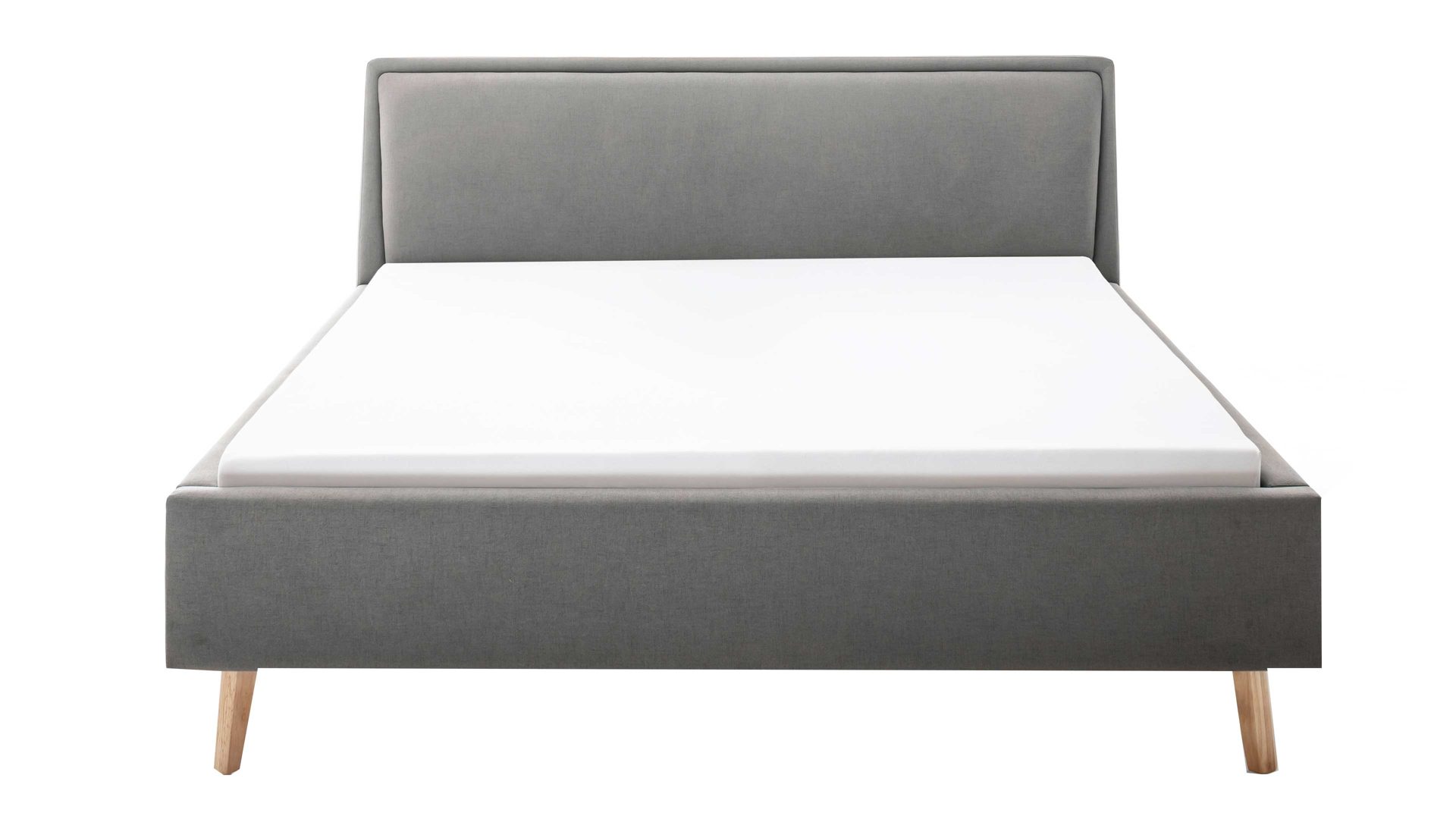 Bettgestell Meise.möbel aus Stoff in Hellgrau Polsterbettgestell Frieda hellgrauer Bezug Sawana 21 & eichefarbene Holzfüße - Liegefläche ca. 180 x 200 cm