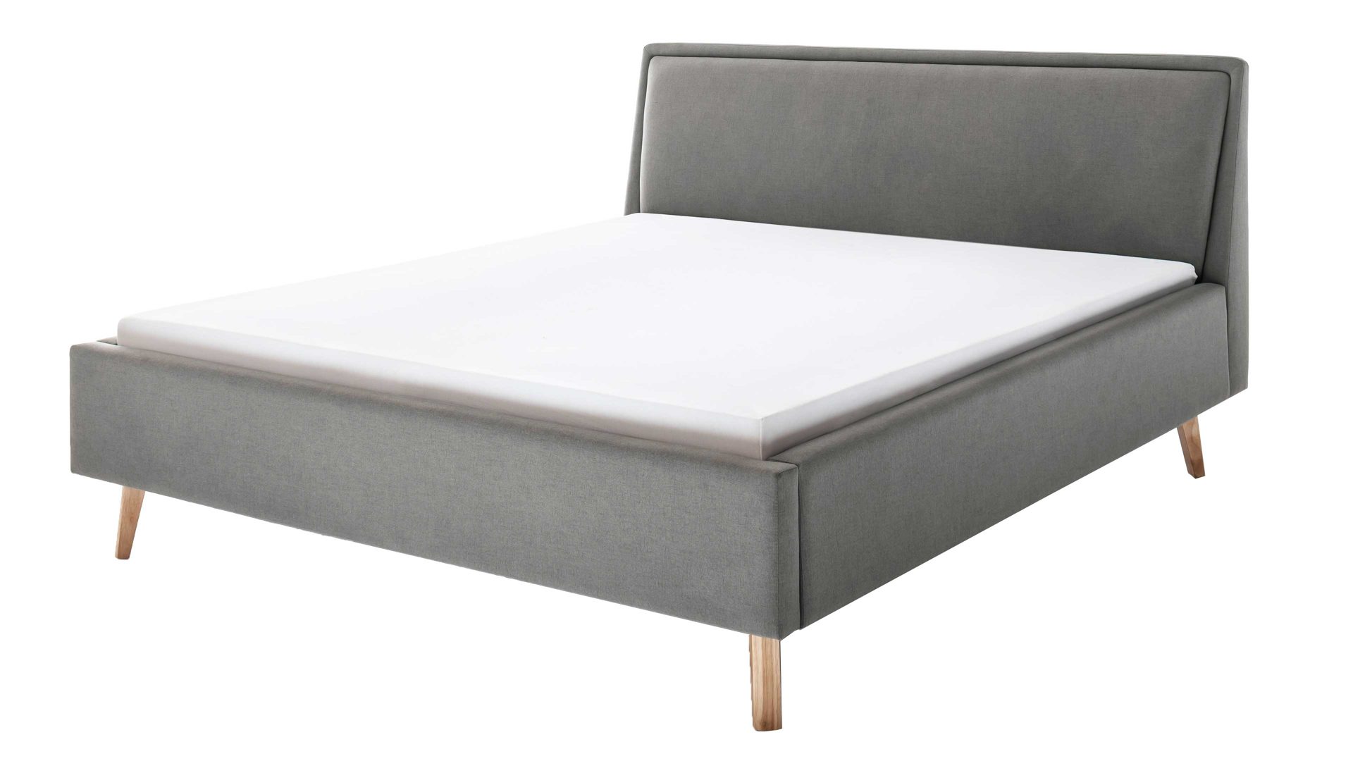 Bettgestell Meise.möbel aus Stoff in Hellgrau Polsterbettgestell Frieda hellgrauer Bezug Sawana 21 & eichefarbene Holzfüße - Liegefläche ca. 180 x 200 cm