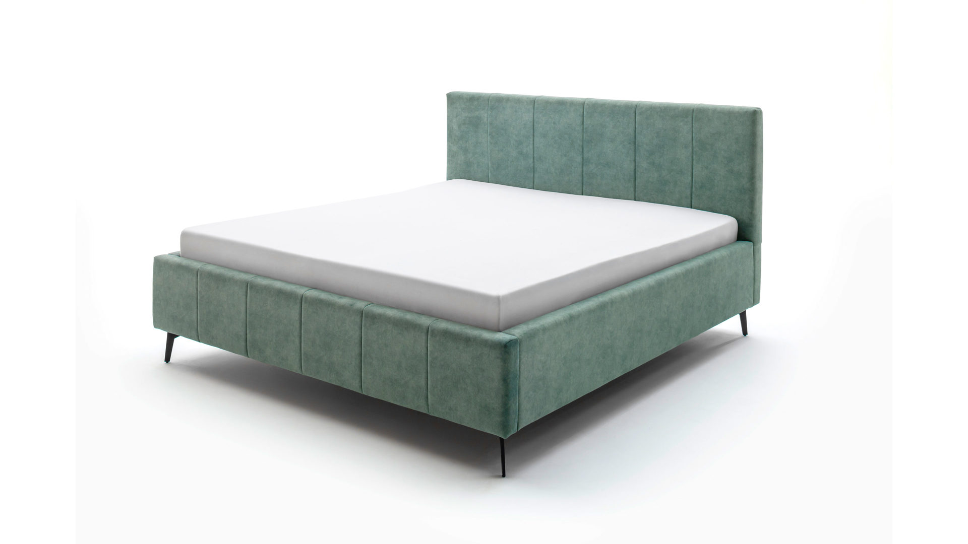 Polsterbett Meise.möbel aus Stoff in Grün Polsterbettgestell Lizzano mit Bettkasten grüner Samtbezug Cloud 33 & Metallfüße  - Liegefläche ca. 180 x 200 cm
