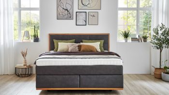 Boxspringbett comfortmaster besser sitzen, liegen, leben aus Stoff in Dunkelbraun Comfortmaster Boxspringbett Karat Comfort 5.0 steinfarbener Bezug Gavin 11 - Liegefläche ca. 180 x 200 cm