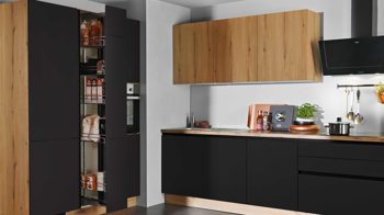 Einbauküche Express küchen aus Holz in Schwarz EXPRESS KÜCHEN Einbauküche Clean mit IGNIS Einbaugeräten Mattschwarz & Eiche astig - Länge ca. 433 cm