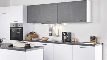 Einbauküche Express küchen aus Holz in Weiß EXPRESS KÜCHEN Einbauküche Clean mit IGNIS Einbaugeräten Mattweiß & Stahl Dunkel - zweizeilig