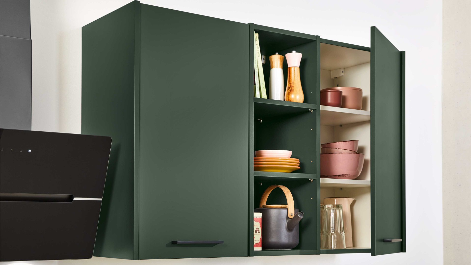 Einbauküche Express küchen aus Holz in Dunkelgrün EXPRESS KÜCHEN Einbauküche Clean mit Elektrogeräten Dunkelgrün - zweiteilig