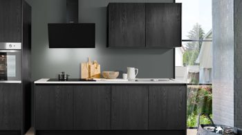 Einbauküche Express küchen aus Holz in Schwarz EXPRESS KÜCHEN Einbauküche Plan mit Einbaugeräten Esche Schwarz - zweizeilig