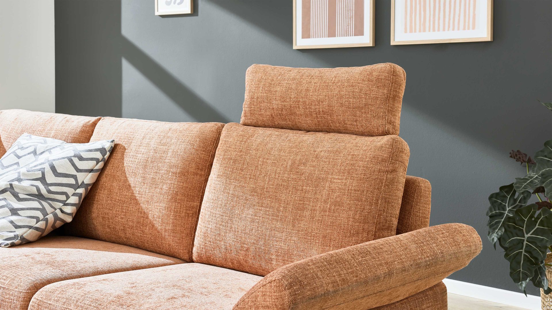 Kopfstütze Interliving aus Stoff in Orange Interliving Sofa Serie 4004 - Kopfstütze U70K puderfarbene Chenille S43-17 - Breite ca. 60 cm