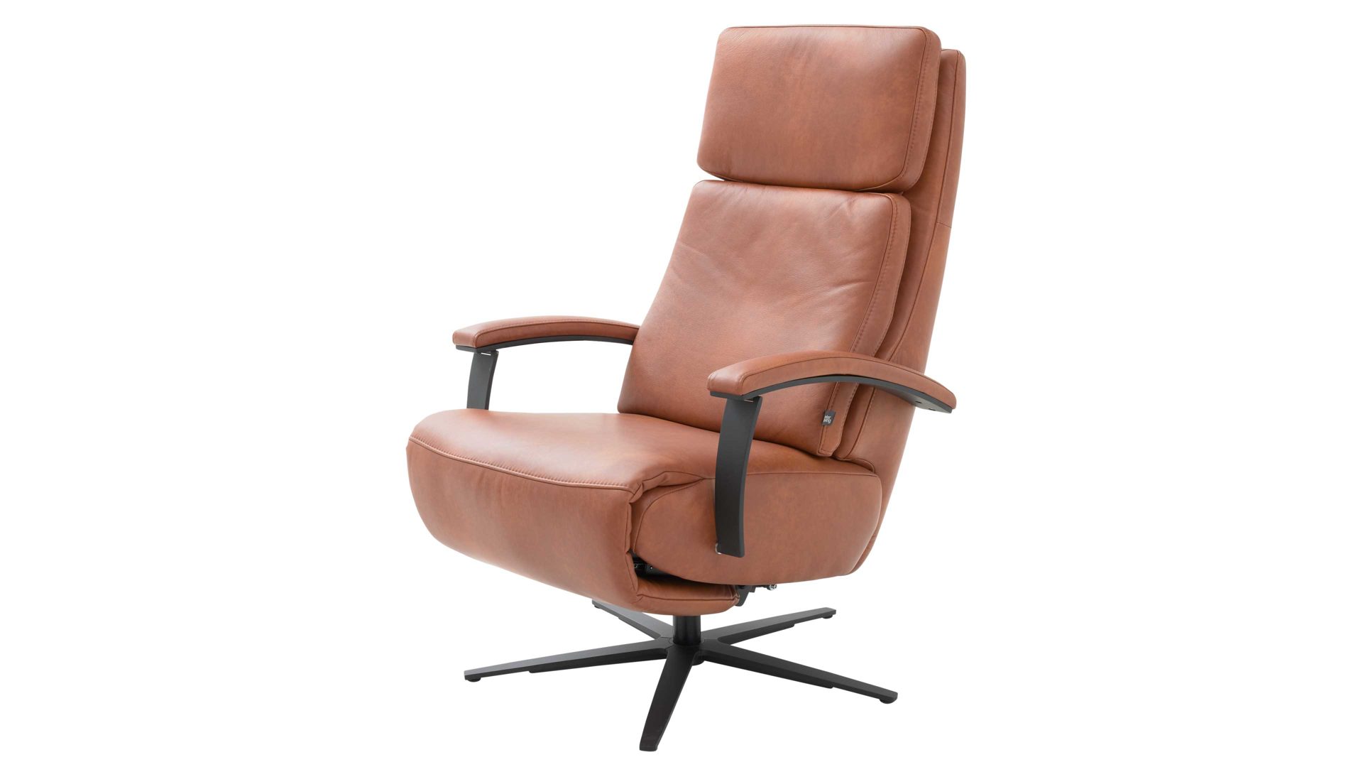 Relaxsessel Interliving aus Leder in Hellbraun Interliving Sofa Serie 4541 – Relaxsessel manuell - cognacfarbenes LongLife-Leder Cloudy & Sternfuß V4S