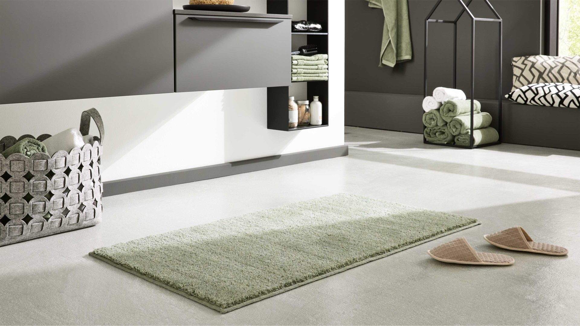 Badematte / Badeteppich Interliving aus Kunstfaser in Hellgrün Interliving Badteppich Serie 9112 Jade - ca. 60 x 90 cm