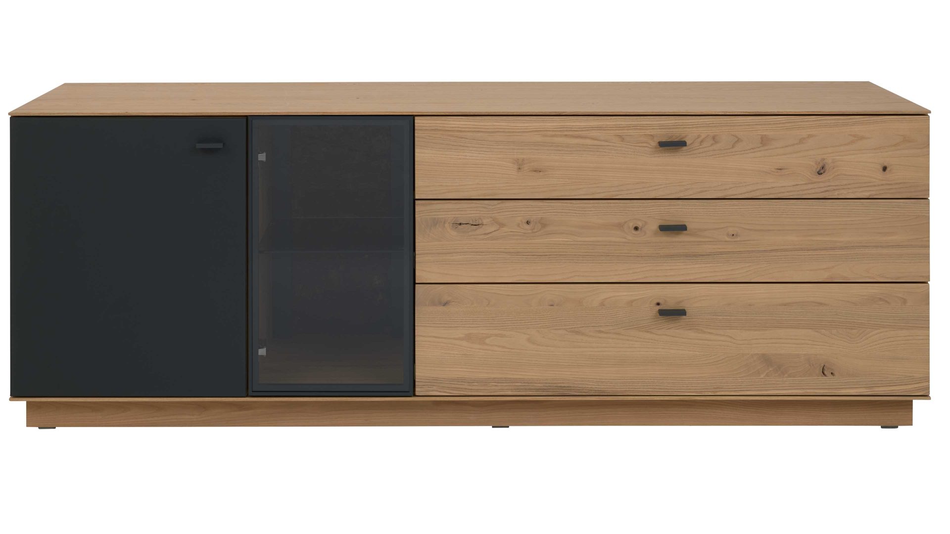 Wohnwand Interliving aus Holz in Holzfarben Interliving Wohnzimmer Serie 2025 - Wohnwand Wildeiche, Anthrazit & Kork - dreiteilig, Breite ca. 265 cm