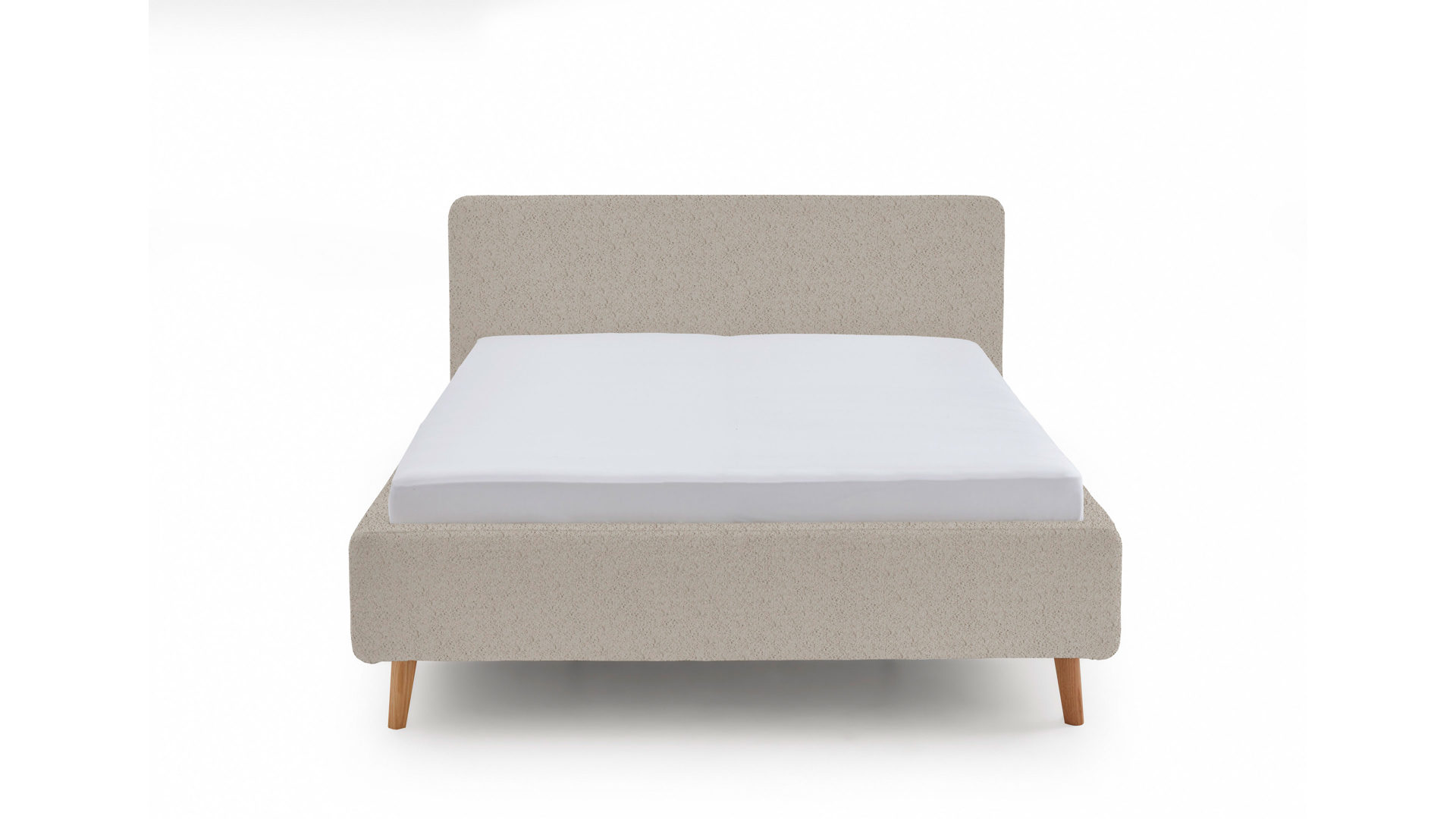 Bettgestell Meise.möbel aus Stoff in Beige Polsterbettgestell Mattis beigefarbener Boucle Bezug Abriamo 3 & Holzfüße - Liegefläche ca. 180 x 200 cm