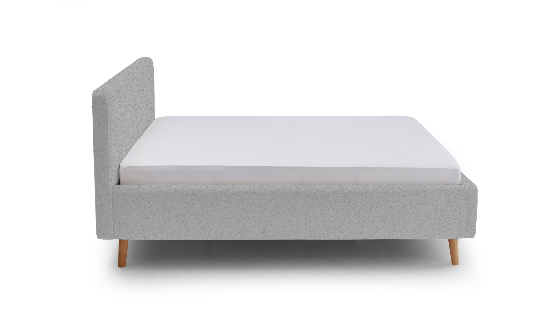 Bettgestell Meise.möbel aus Stoff in Grau Polsterbettgestell Mattis grauer Boucle Bezug Abriamo 6 & Holzfüße - Liegefläche ca. 160 x 200 cm