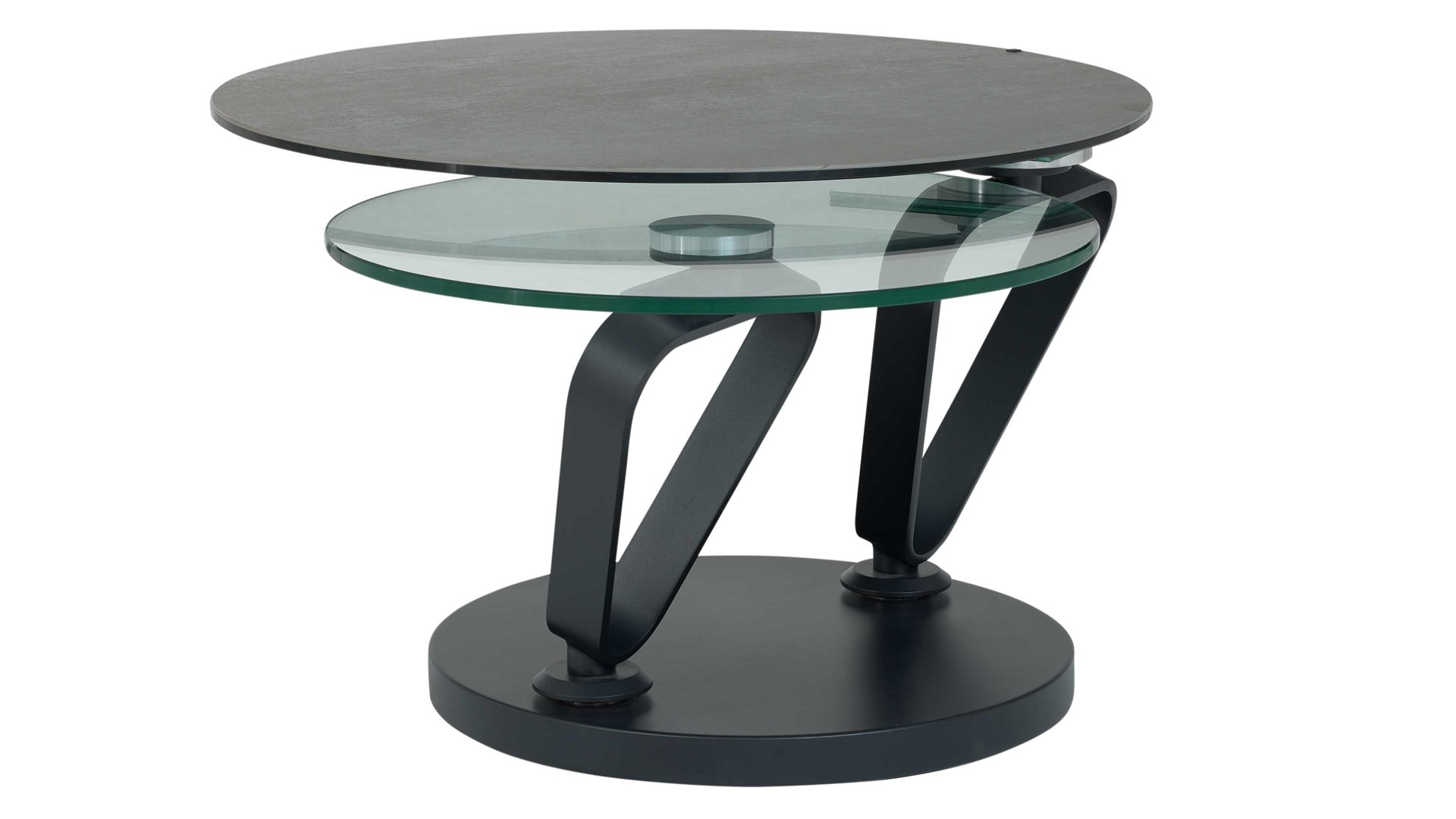 Couchtisch Interliving aus Keramik in Hellgrau Interliving Couchtisch Serie 6218 - Funktionscouchtisch silbergraue Keramik & schwarzer Stahl - Durchmesser ca. 75 cm