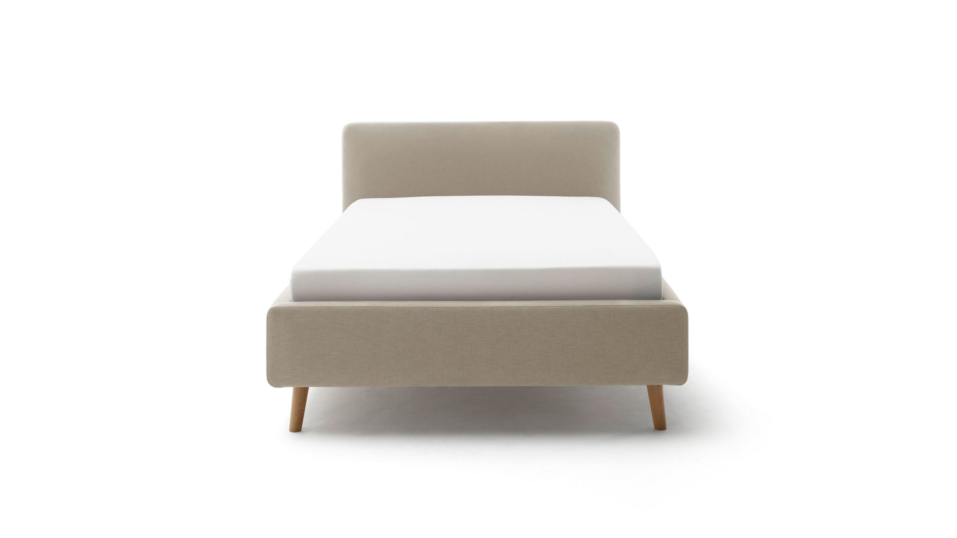Bettgestell Meise.möbel aus Stoff in Taupe Polsterbettgestell Mattis mit Bettkasten taupefarbenes Flachgewebe Aspen 23 & Holzfüße - Liegefläche ca. 180 x 200 cm