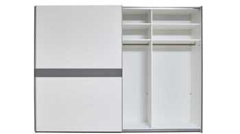 Kleiderschrank Interliving aus Holz in Weiß Interliving Kleiderschrank Serie 1207 – Schwebetürenschrank 913007 Weiß & Manhattan – zwei Türen, Breite ca. 301 cm