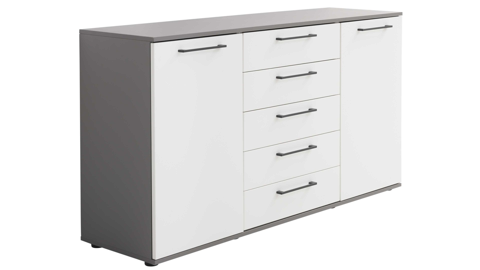Kombikommode Interliving aus Holz in Weiß Interliving Kleiderschrank Serie 1207 – Kombikommode Weiß & Manhattan – zwei Türen, fünf Schubladen, Breite ca. 151 cm