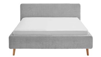 Bettgestell Meise.möbel aus Stoff in Grau Polsterbettgestell Mattis mit Bettkasten grauer Chenille Bezug Yunus 20 & Holzfüße - Liegefläche ca. 180 x 200 cm
