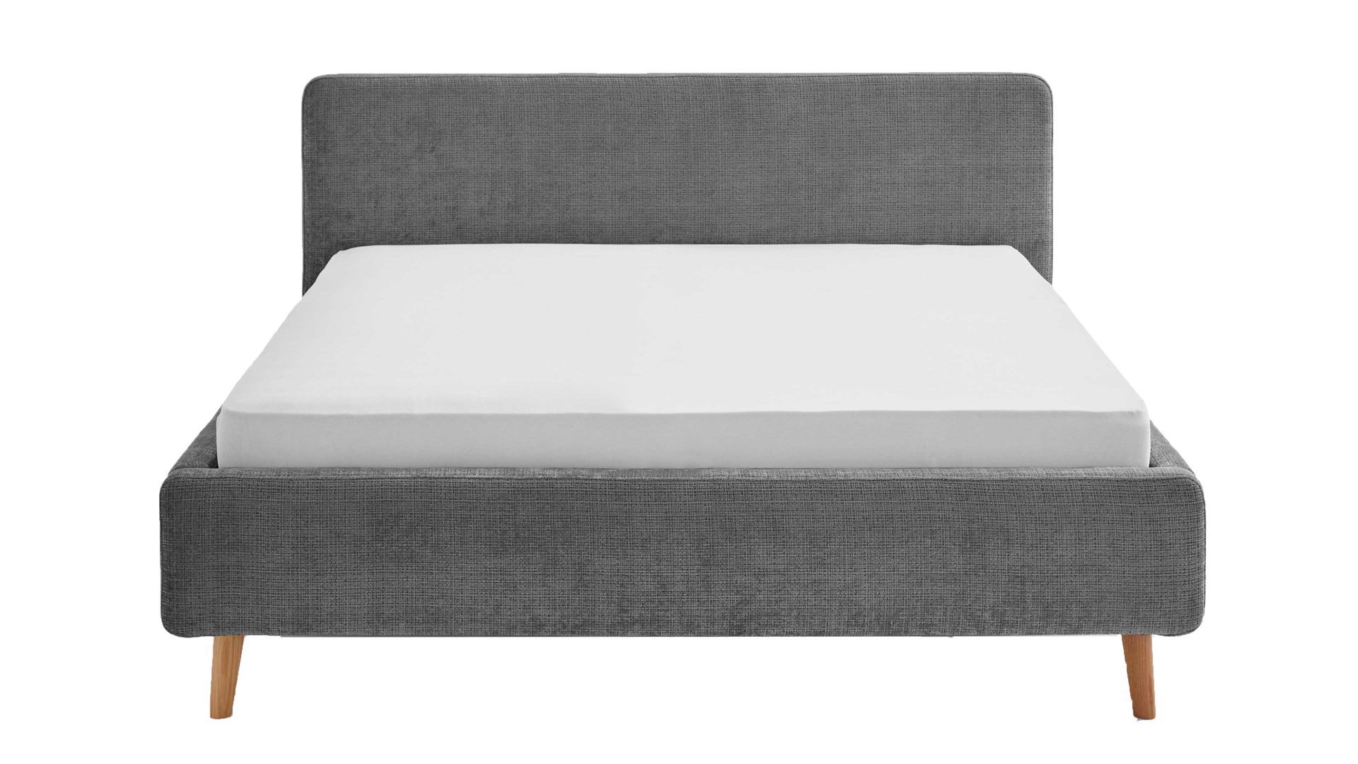 Bettgestell Meise.möbel aus Stoff in Anthrazit Polsterbettgestell Mattis mit Bettkasten anthrazitfarbener Chenille Bezug Yunus 23 & Holzfüße - Liegefläche ca. 160 x 200 cm