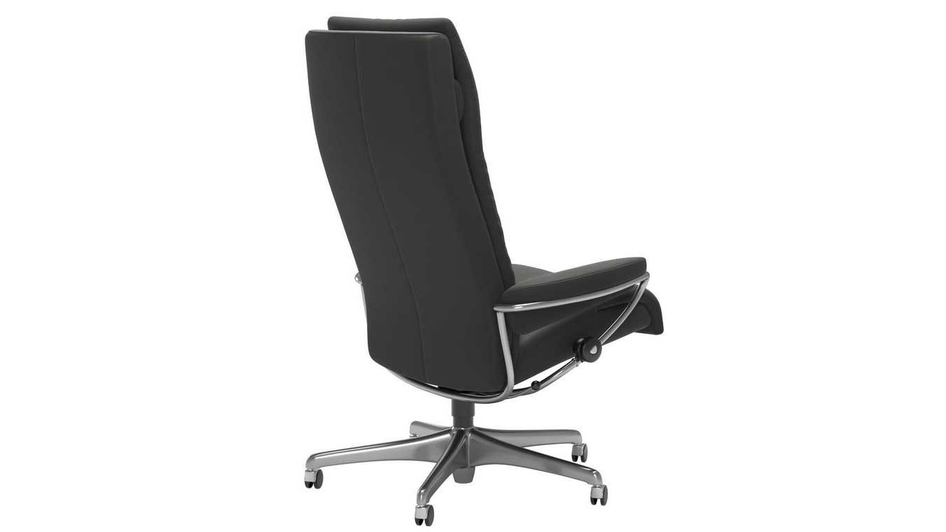 Bürostuhl Ekornes aus Leder in Dunkelgrau Silber Stressless TOKYO High Back Home Office Sessel Home Office Gestell Chrom, Leder Paloma Rock
