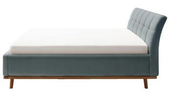 Polsterbett Meise.möbel aus Stoff in Blau Polsterbettgestell Mila mit Bettkasten und Holzrahmen, gestepptes Kopfteil oceanfarbener Flachgewebe-Bezug Capri 7463 - Liegefläche ca. 180 x 200 cm